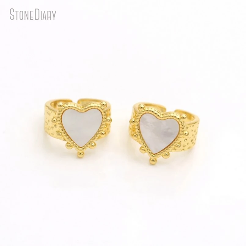 

10Pcs Wholesale Heart Shape Point Gift For Her Jewelry Gold Color Copper White Shell Pendant PM50655