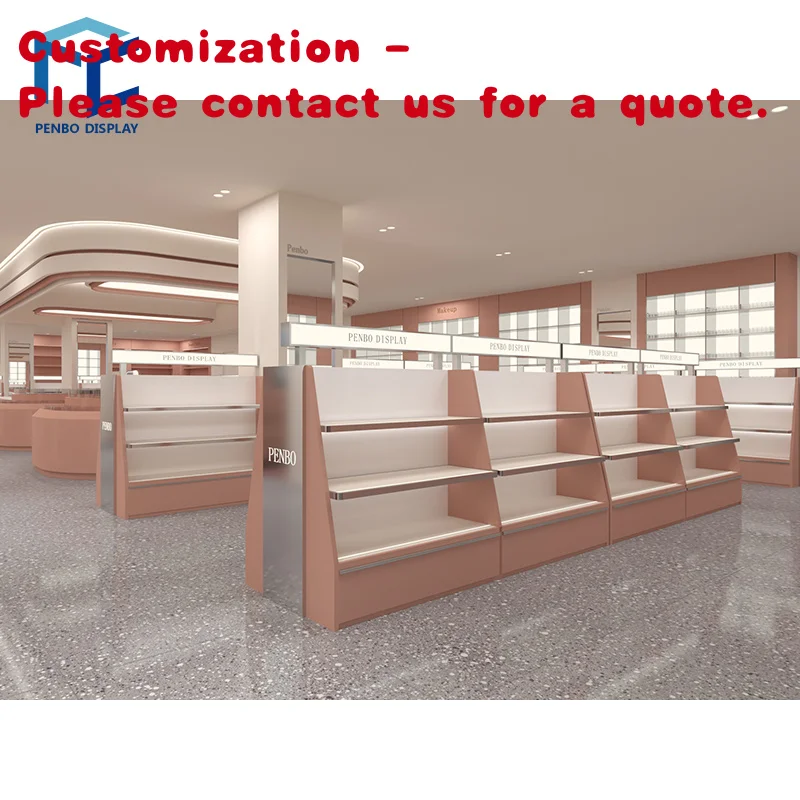 custom.Makeup Cosmetics Shop Decoration Interior Design Furniture Cosmetic Display Shelf Wooden Showcase Shelf