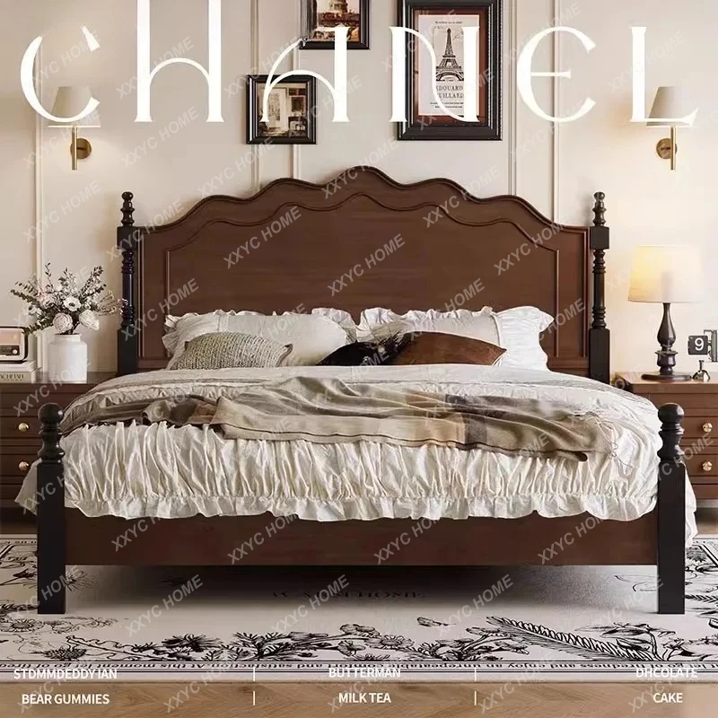 

L retro solid wood bed master bedroom antique pure solid wood wedding bed