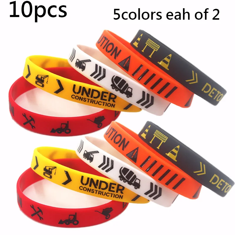 Construction Birthday Party Gift Decoration Keychain sticker Rubber Wristbands Bracelets Tractor Dump Digger Vehicle Truck Theme