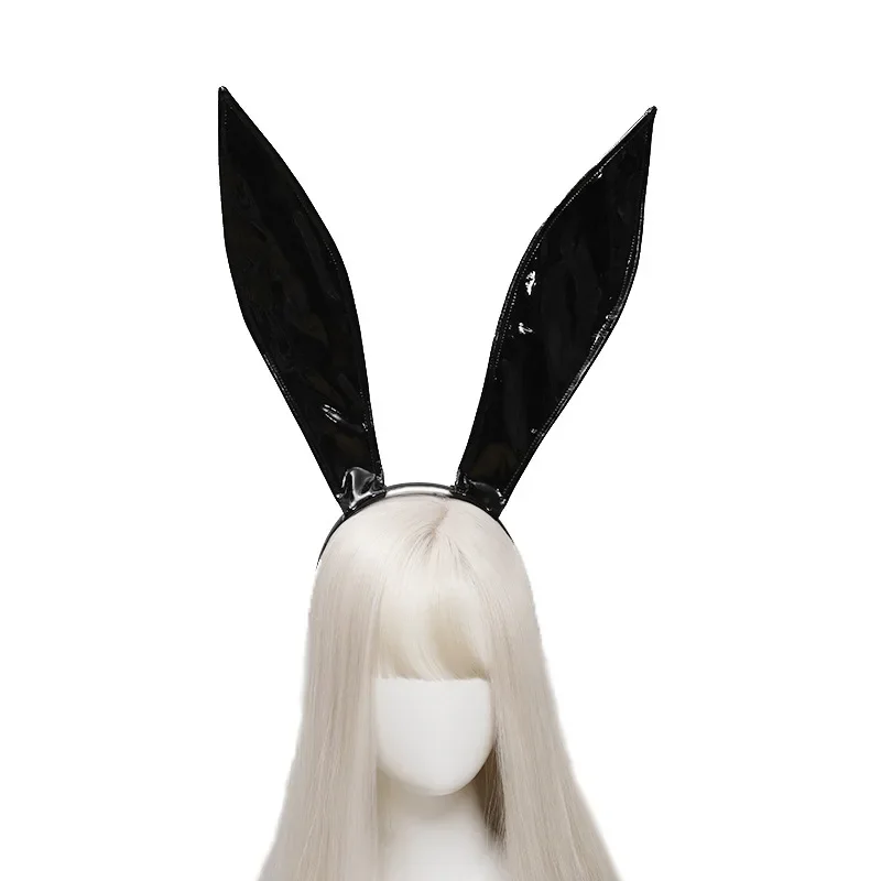 Black Bendable Leather Bunny Ear Headband Rabbit Ear Hairband Women Girl for Party Anime Cosplay Costume Halloween Christmas