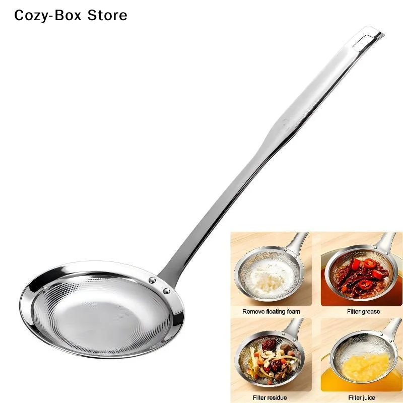 [ZY]316 Stainless Steel Fat Skimmer Spoon Fine Mesh Grease Foam Removing Oil Dregs Fishing Percolator Fried Food Net Strainer
