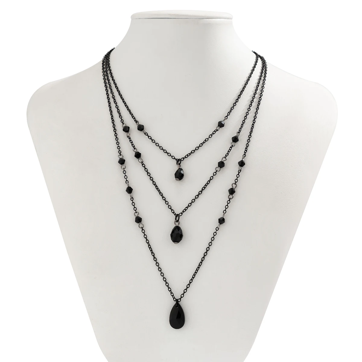 IngeSight.Z Gothic wielowarstwowy czarny kropla kryształowy naszyjnik zestaw dla kobiet w stylu Vintage czarny metalowy łańcuszek Choker na szyję — zdjęcie 6