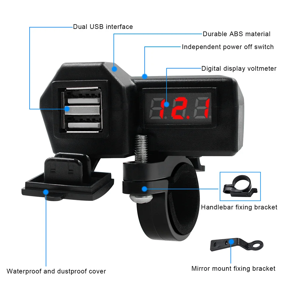 

1Set Motorcycle USB Dual Ports 3.4a Fast Voltmeter Motorbike Parts Outdoor Supplies Motorcycle USB Chargers