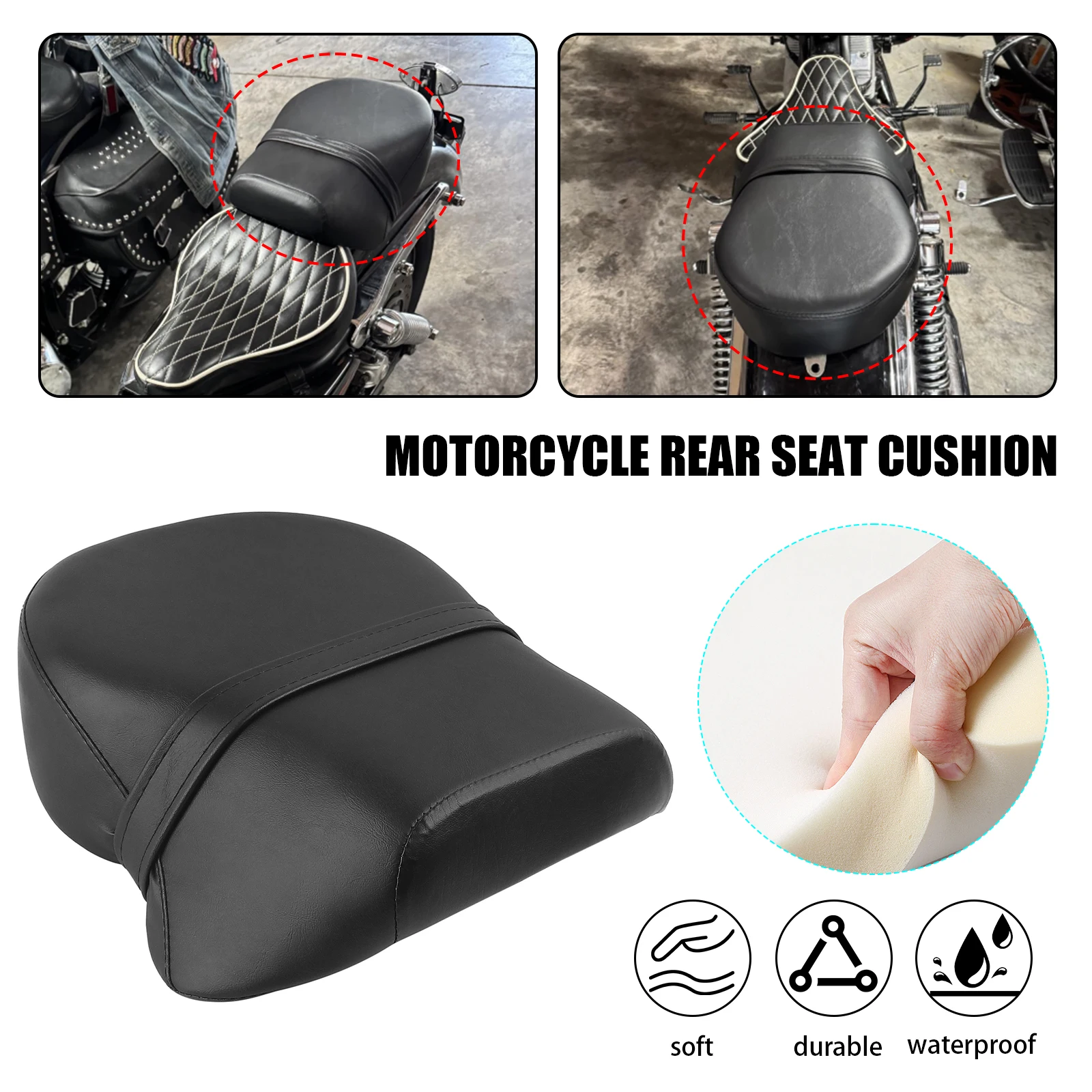 Motorrad-Beifahrersitzkissen aus schwarzem PU-Leder für Harley Sportster XL 883 1200 2007–2015