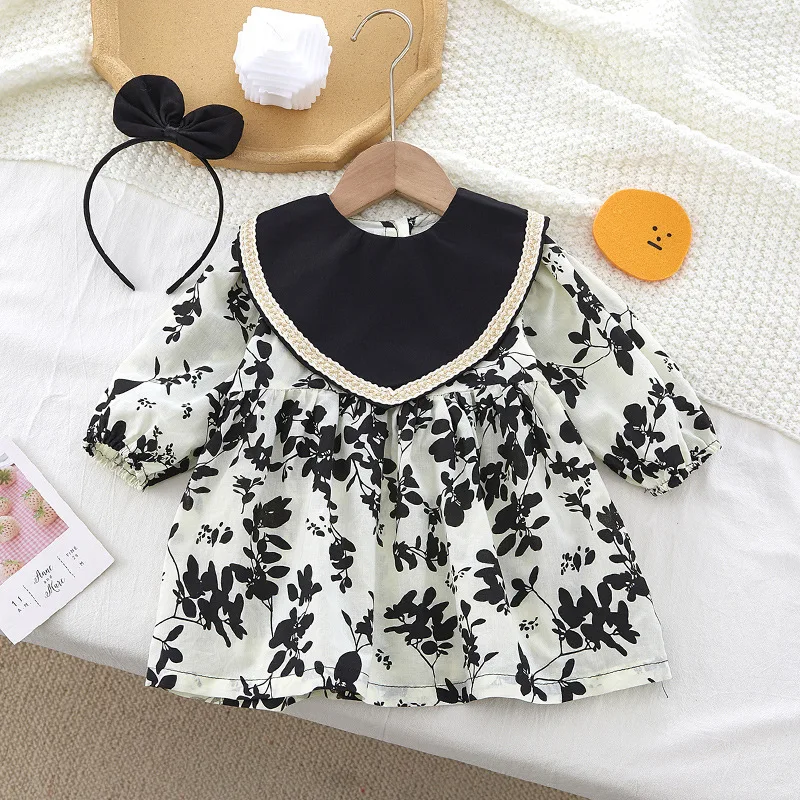 Baby Girl Rompers Long Sleeve Romper Jumpsuits Summer One-piece Retro Dresses Cotton Twins Newborn Baby Girl Clothes 3-24M