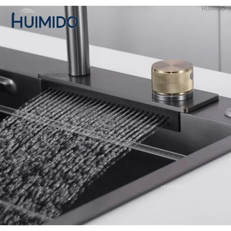 The Flying Rain faucet comes with a waterfall-like spray. It is a modern luxury faucet and a versatile faucet for kitchen sinks.