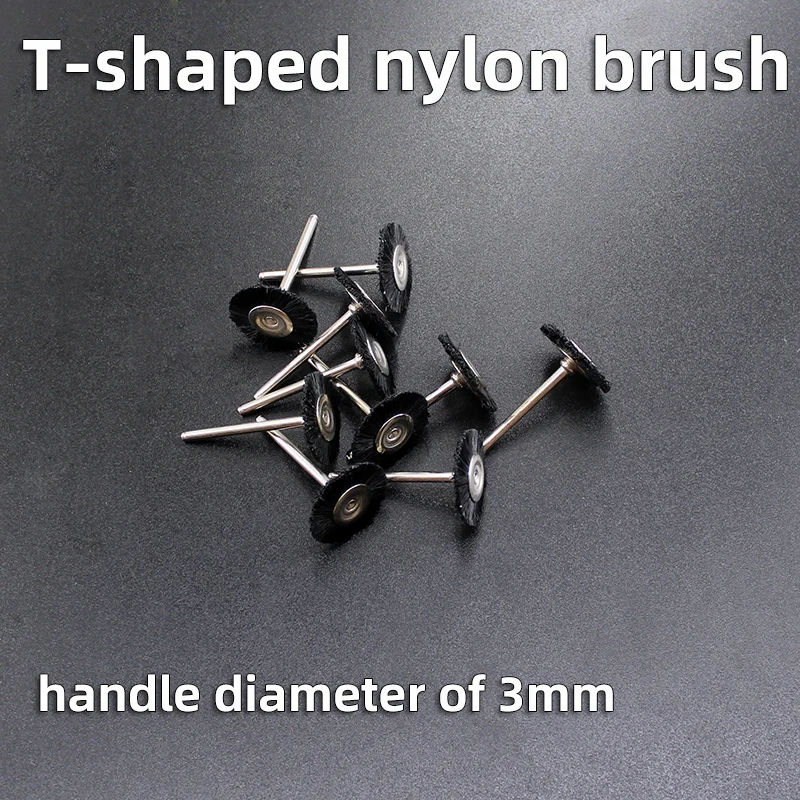 T-type nylon brush, pig hair brush, grinding head, grinding and polishing horsehair, wood carving, brush handle diameter 3mm