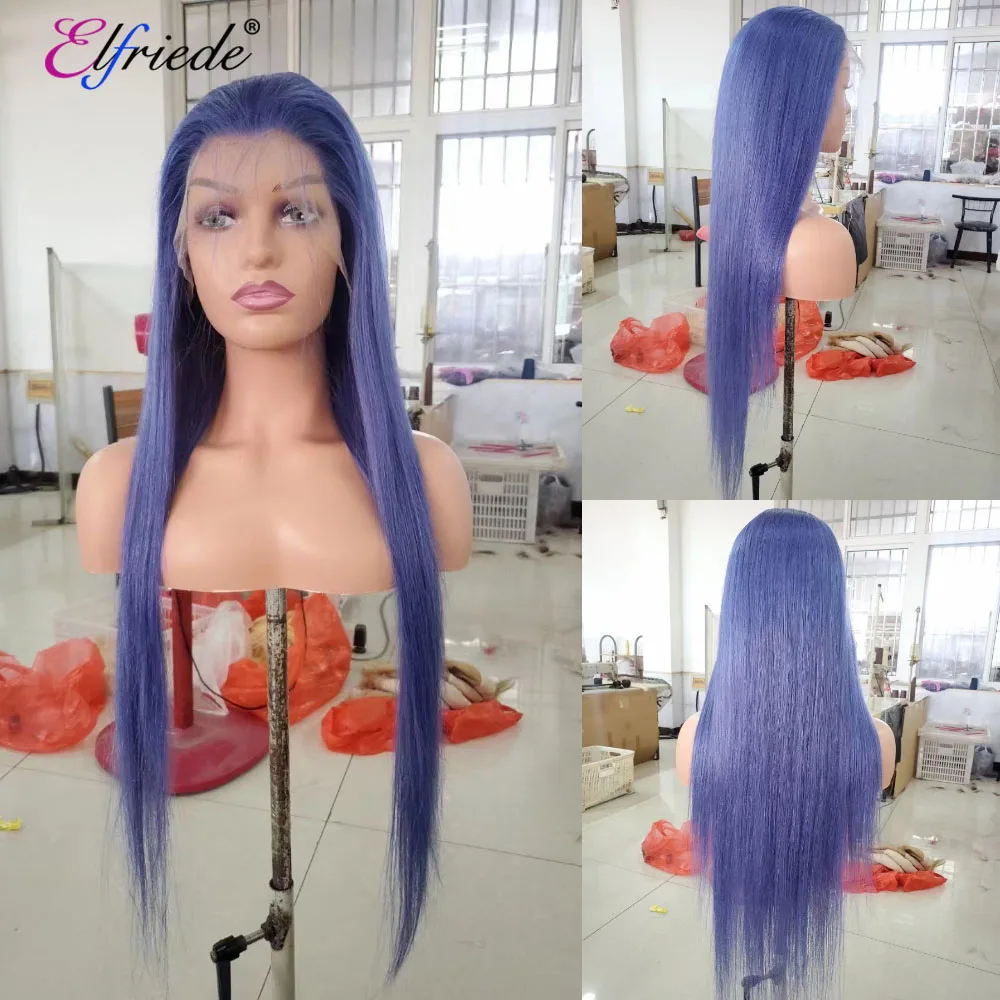 

Elfriede #Dark Purple Straight Lace Front Wigs for Women Colored Wig 4x4 13X4 13X6 HD Lace Frontal Wig 100% Remy Human Hair Wigs