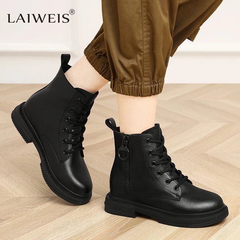 

Martin boots Women 2024 Autumn and Winter New Black Thick Soled Ankle Boots British Wind Plus Velvet Biker Boots