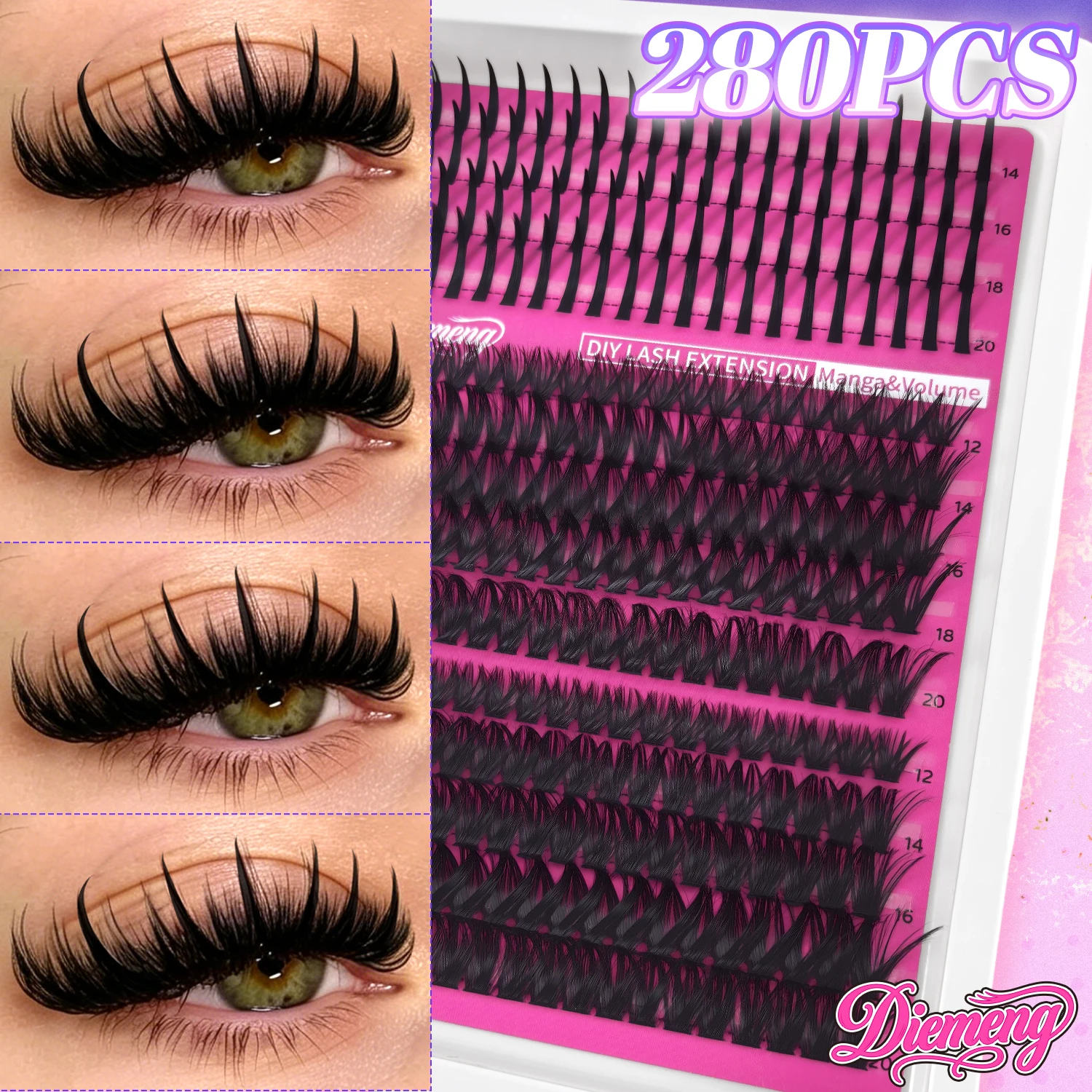 280PCS 3 Styles DIY Cluster Lash Extension Kit Wispy Fluffy Individual Segmented Lashes With Lash Bond Seal Tweezers Brush