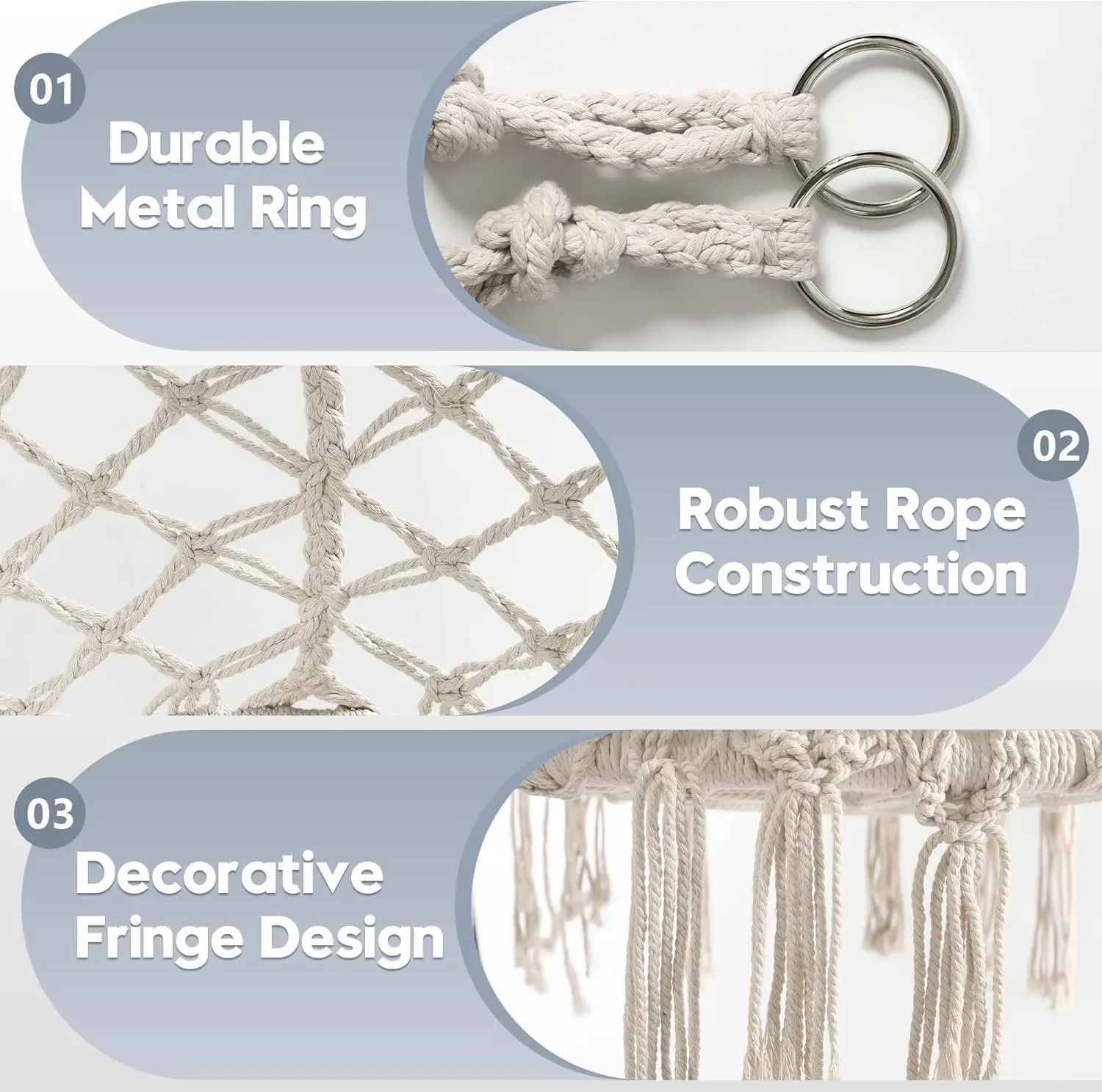 كرسي أرجوحة مريح معلق مع وسادة، يدعم ما يصل إلى 330 رطل، مثالي لغرفة النوم والشرفة والشرفة - أبيض #4