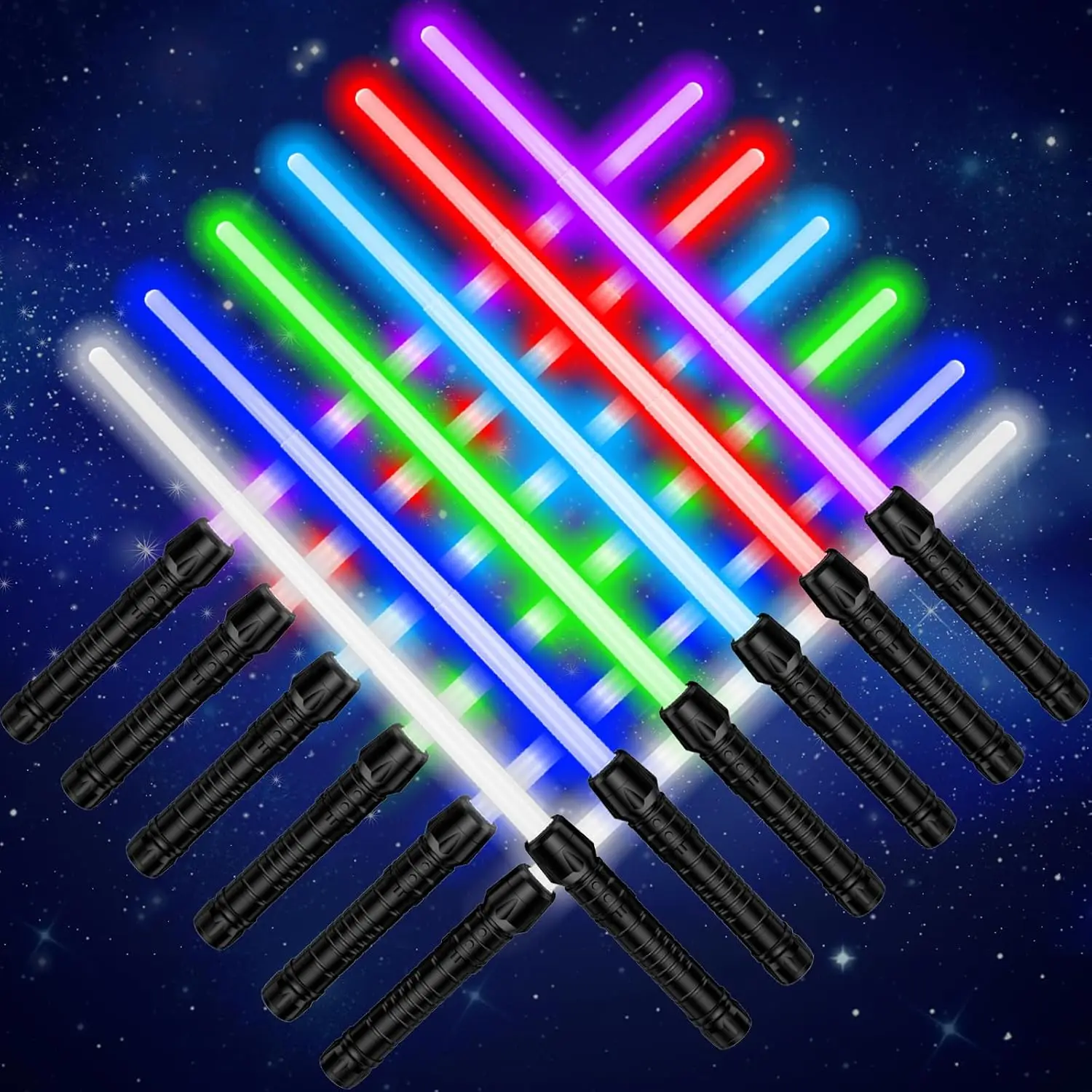 12 Pack Light Up Sabers for Kids, Extendable Glow Swords Party Favors, Galaxy Toy Set for Boys Girls Halloween Costume