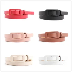 Wholesale Square Buckle Without Holes Ladies Black/white/red Pu Leather Fashion Female Fine Belt for Jeans Dress Decoration