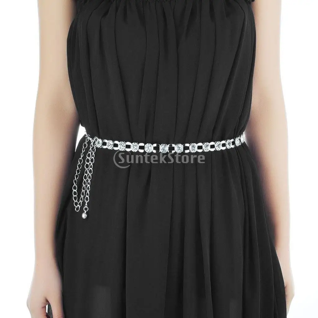 

Женский ремень-цепочка, серебряный пояс со стразами, регулируемый дизайнерский ремень, аксессуары для женского платья, украшение