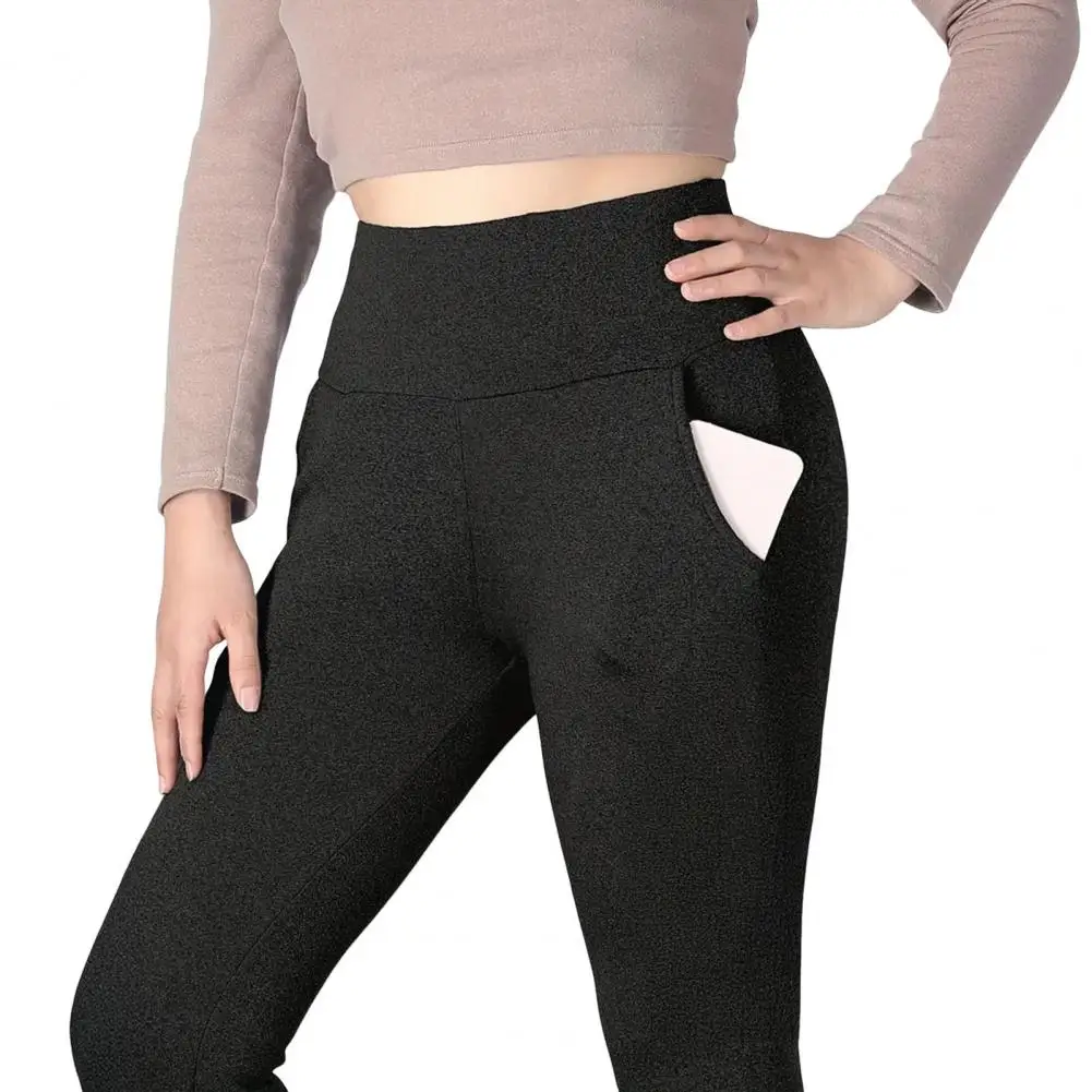 High Waist Butt Lifting Leggings Women’s High Waist Leggings with Pockets Thickened Plush Lining Warm Pants Solid Color Tight