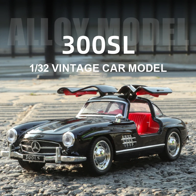 1:32 Scale Benz 300SL Toys Cars Alloy Diecasting Models with Light Sound Pull Back Miniature Vehicle Holiday Surprised Presents
