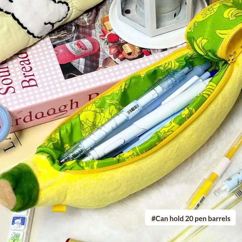 【L】Cute Cartoon Banana Plush Pen Case Kawaii Simulated Fruit Stationery Bag Stationery Supplies Multi-functional Storage Bag