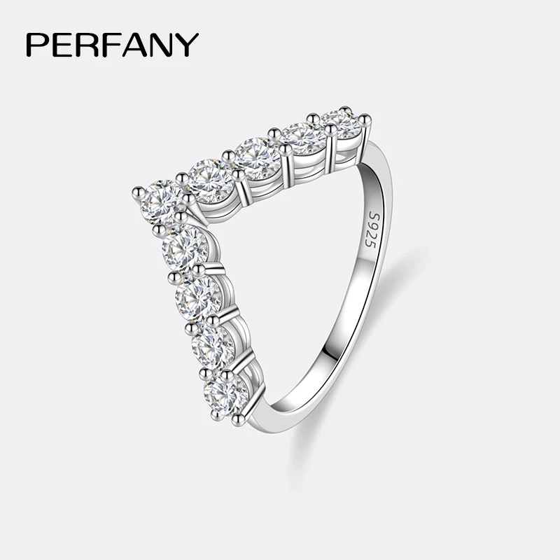 PERFANY 3mm All Moissanite Ring for Women S925 Pure Silver V-shaped GRA Certified Diamond Fashion Luxury Party Jewelry