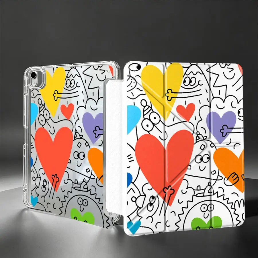 Tablet Case For Samsung Galaxy Tab A11 S9 Plus A9 Plus S8 S10 Lite S7 FE A8 With Pen Slot Cover Colorful Heart Doodle