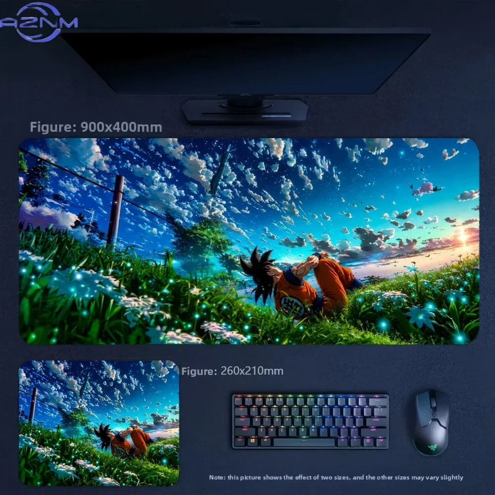 Anime Dragon Ball Z Characters Group with Golden Dragon Large Mousepad Rubber Non-Slip Gaming Desk Mat Keyboard Pad for Home Off