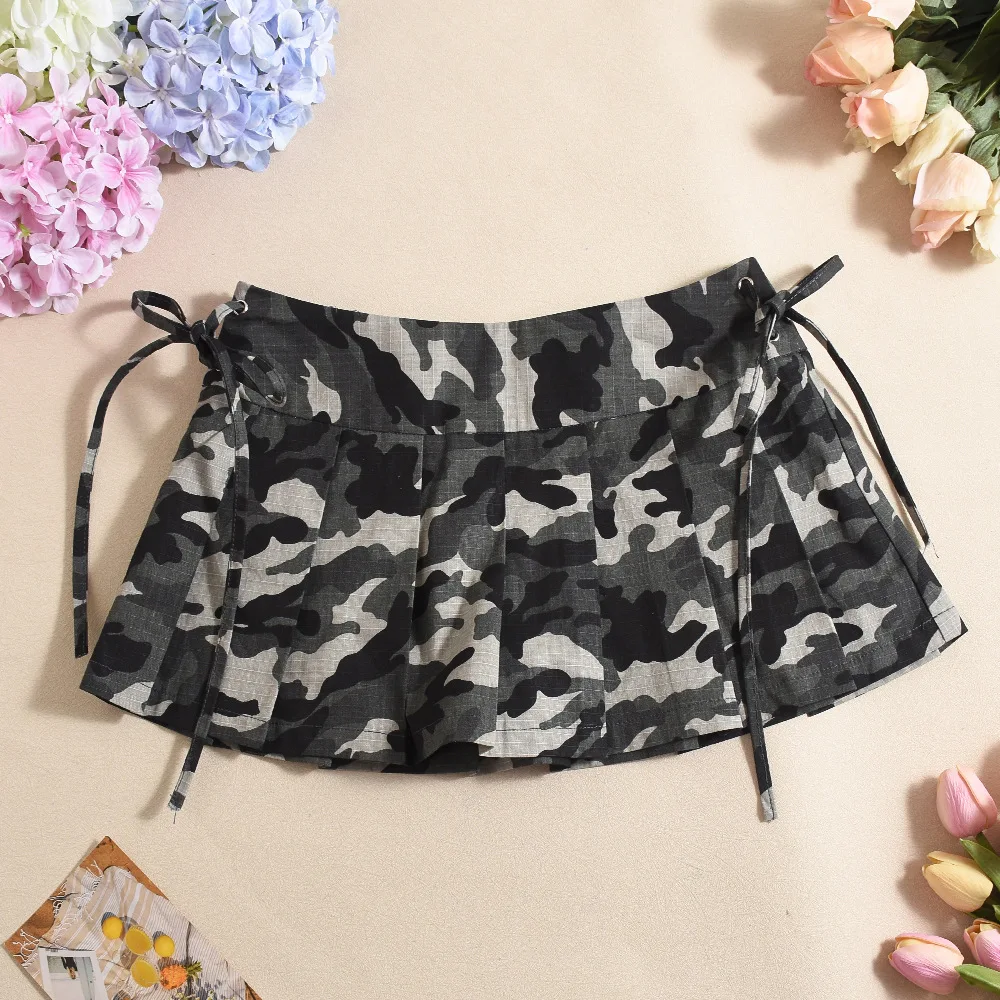 Miniröcke für Damen, neu, 2025, Sommer, rosa, Tarnung, Faltenrock, Tanz, Mädchen, hohe Taille, Gürtel, Camo, plissiert, kurze Kleider, weiblich