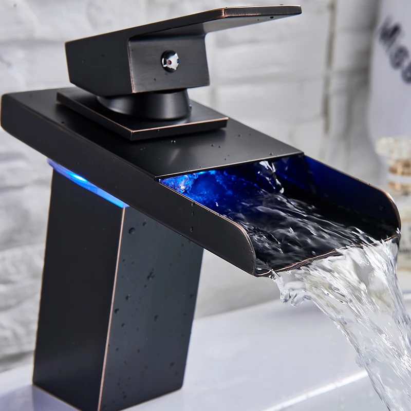 Vidric LED Black/Chrome Waterfall Basin Faucet LED Light Bathroom Mixer Tap Sink Faucet Single Handle Mixer Tap Toilet Mixer Tap