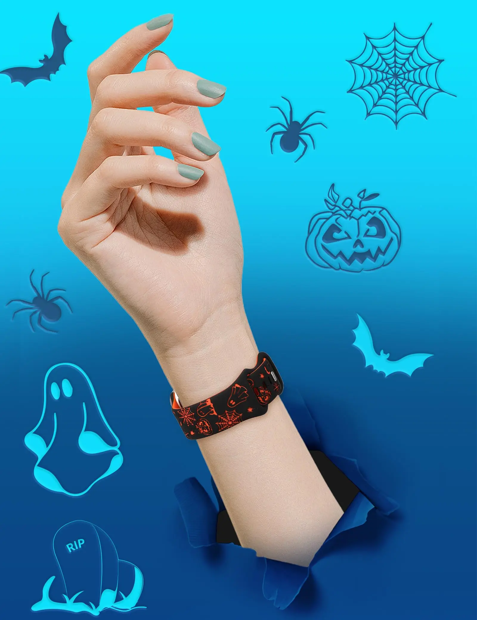 Wear lizer Halloween Kürbis band für Apple Uhren armband 41/40/49/45/44/42mm zweifarbiges Silikon armband für iwatch se 9 8 7 6 ultra