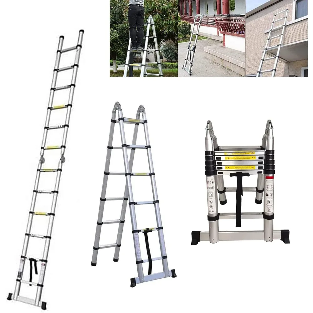 

Telescoping Ladder 12.5ft Aluminum Extension Folding Ladder 3.8m, Portable A-Frame Multi-Purpose Telescopic Ladder 8ft with Slip