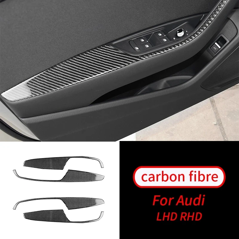 4pcs Auto Interior Carbon Fiber Car Door Armrest Panel Sticker Decoration Trim Decals For Audi A4 B9 RS4 S4 2017 2018 2019