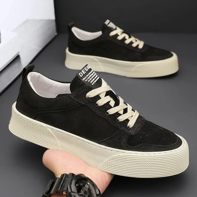 2024 novos sapatos vulcanizados masculinos moda couro sapatos casuais resistente ao desgaste anti-deslizamento tênis de sola grossa tenis masculino