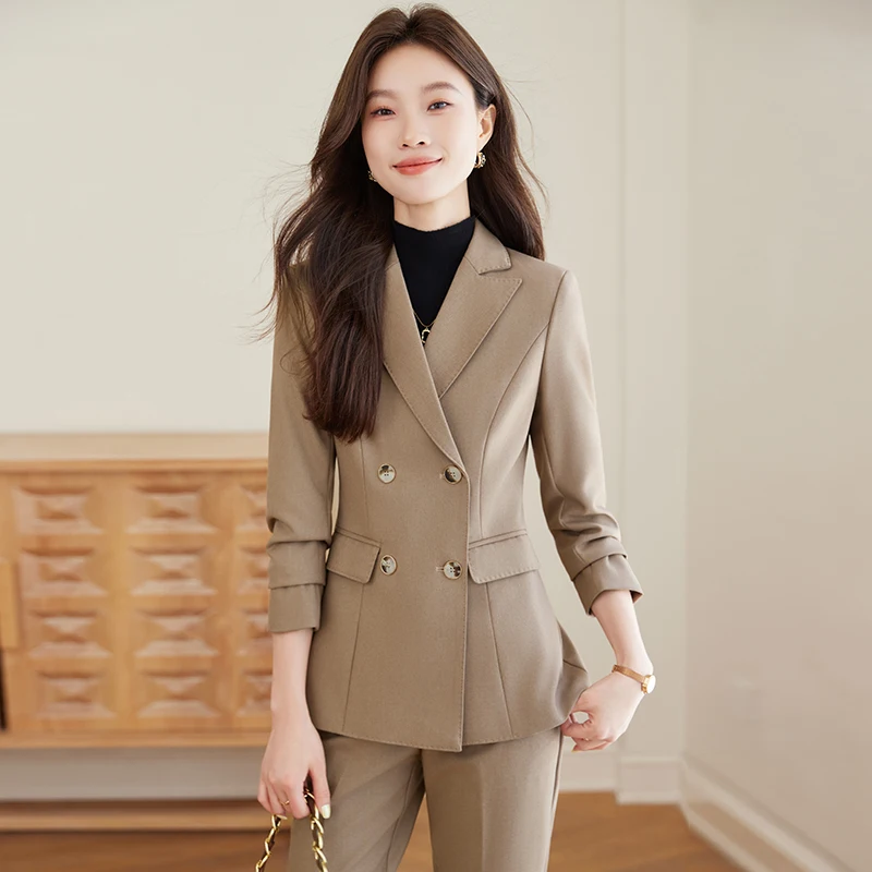 

NAVIU офисный женский брючный костюм женский черный женский деловой рабочий костюм двубортный пиджак блейзер и брюки формальный комплект из 2 предметов