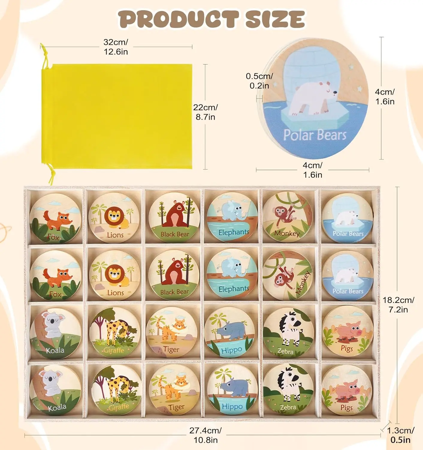24 قطعة من بطاقات مطابقة الذاكرة الحيوانية، لعبة تعليمية خشبية للأطفال من سن 3 إلى 5 سنوات، لعبة لوحة السفر لتعزيز الدماغ #3