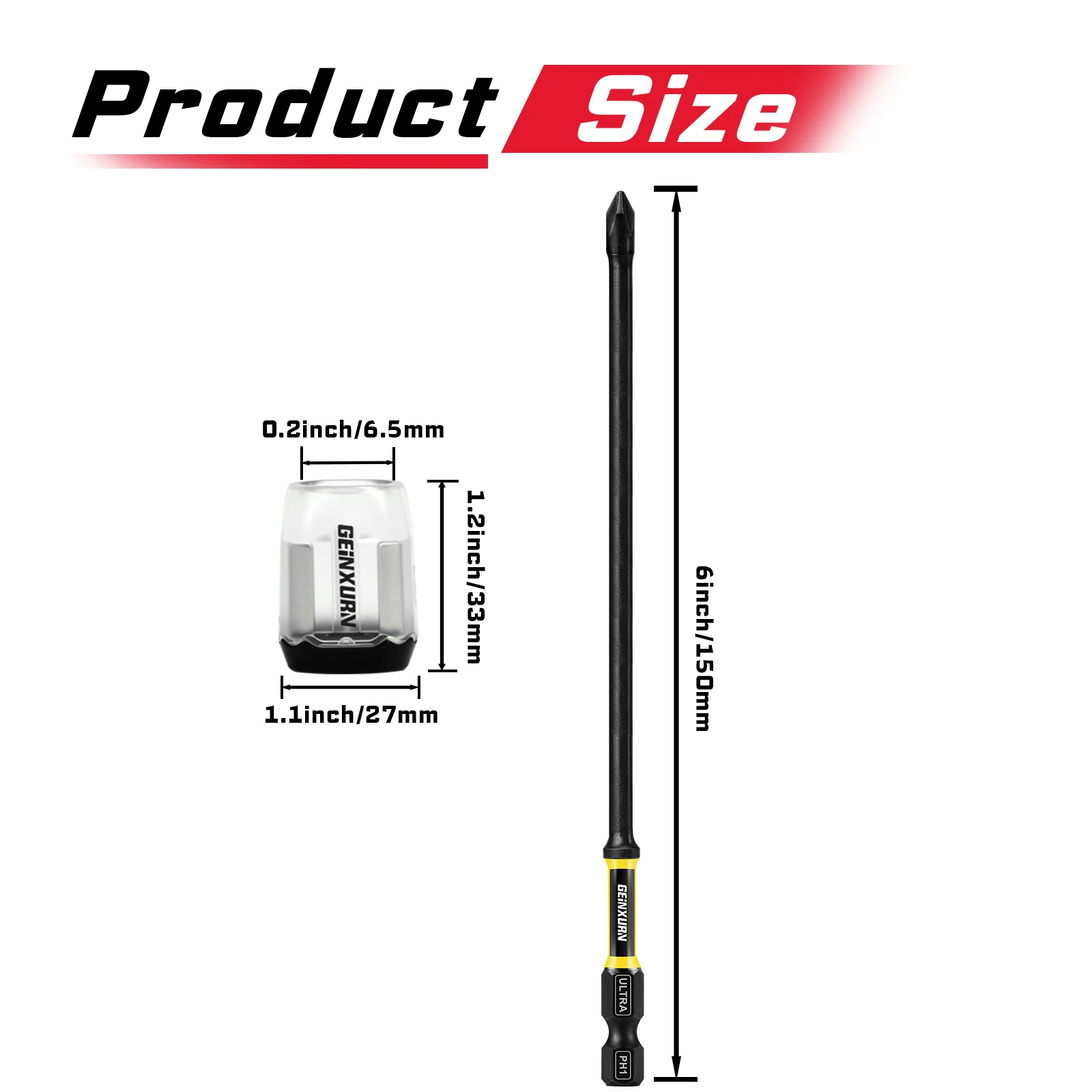 Geinxurn 6Inches Impact Magnetic PH1,PH2,PH3 Screwdriver Bit Set, S2 Alloy Steel Bit Set with Magnetizer/Demagnetizer and Base