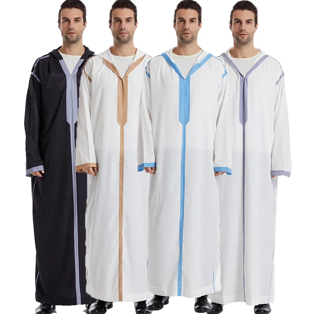 Muslim Men's Clothing Jubba Thobe Eid Ramadan Casual Prayer Clothes Dubai Turkey Hooded Maxi Dress Abaya Kaftan Islamic Abayas