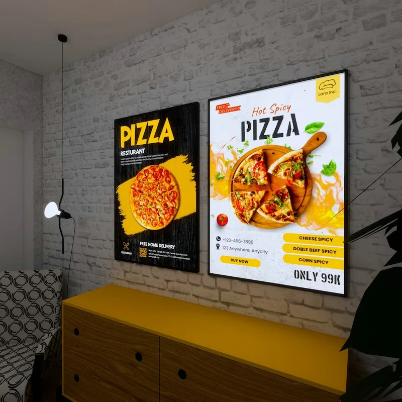 Ultrathin LED Light Box Illuminated Poster Display LED Backlit Menu Board For Restaurant Cafe Shops Decor Wall Mounted Billboard