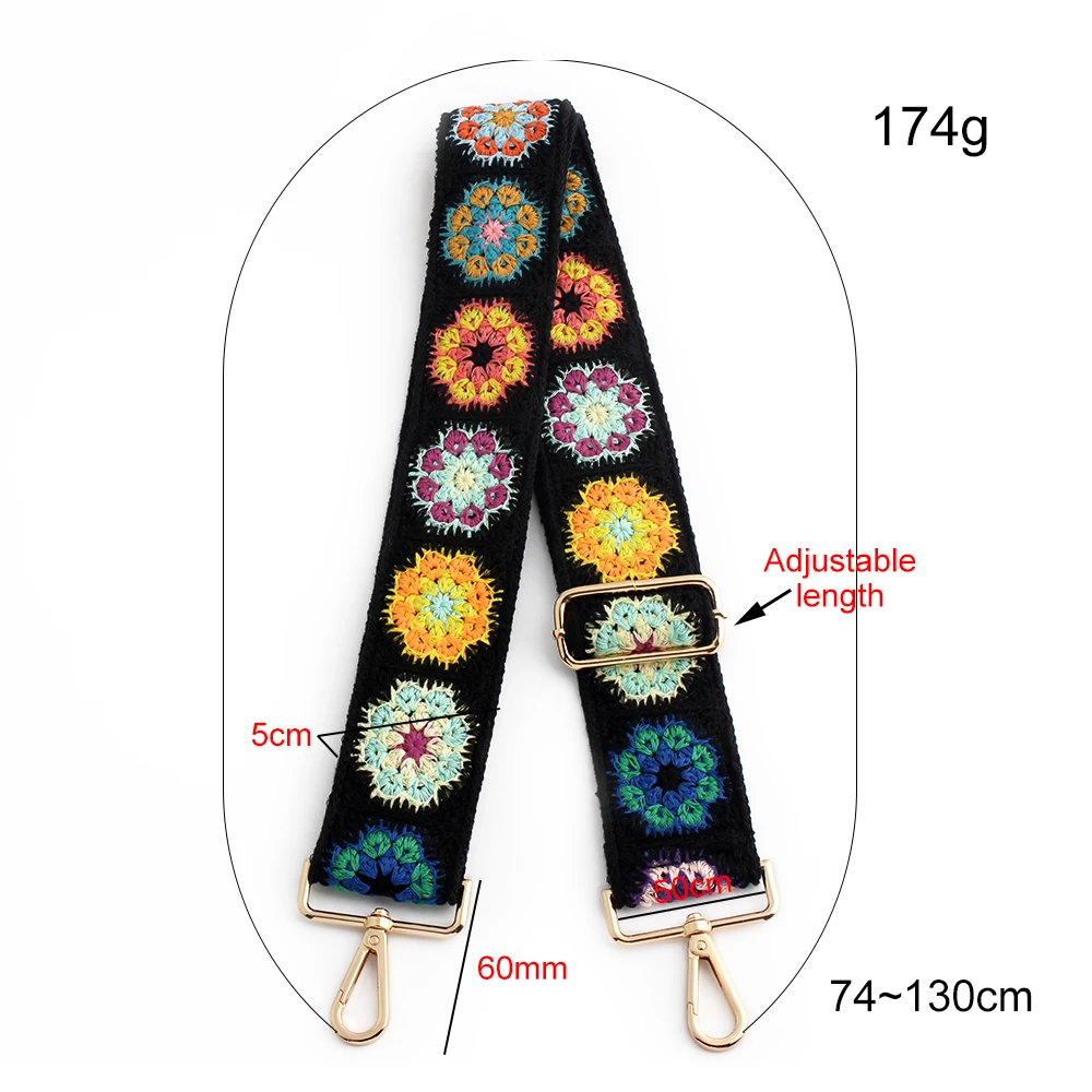 Retro 75-135cm Long 50mm Wide Ethnic Lace Bag with Bohemian adjustable wide shoulder strap Colorful Guitar Strap For Handbag