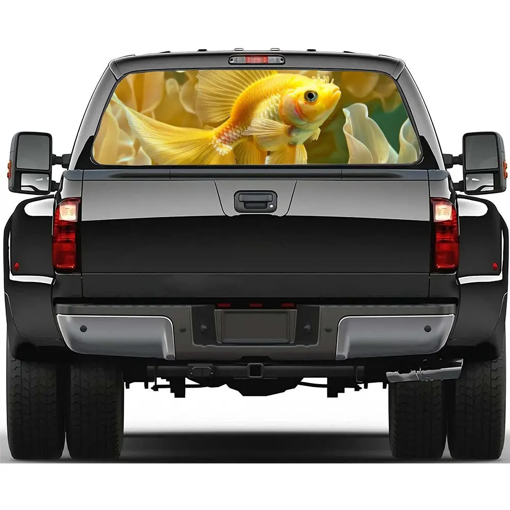 Underwater World Swimming Fish Car Rear Windshield Sticker Truck Window See Through Perforated Back Window Vinyl Decal Decor