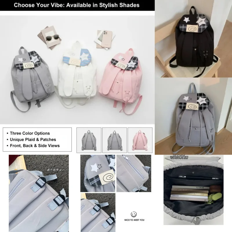 

Sweet Backpacks Y2K Star Sun Casual Canvas Bucket Bag Student School Backpacks Shoulder Double Shoulder Commuter Drawstring Bag