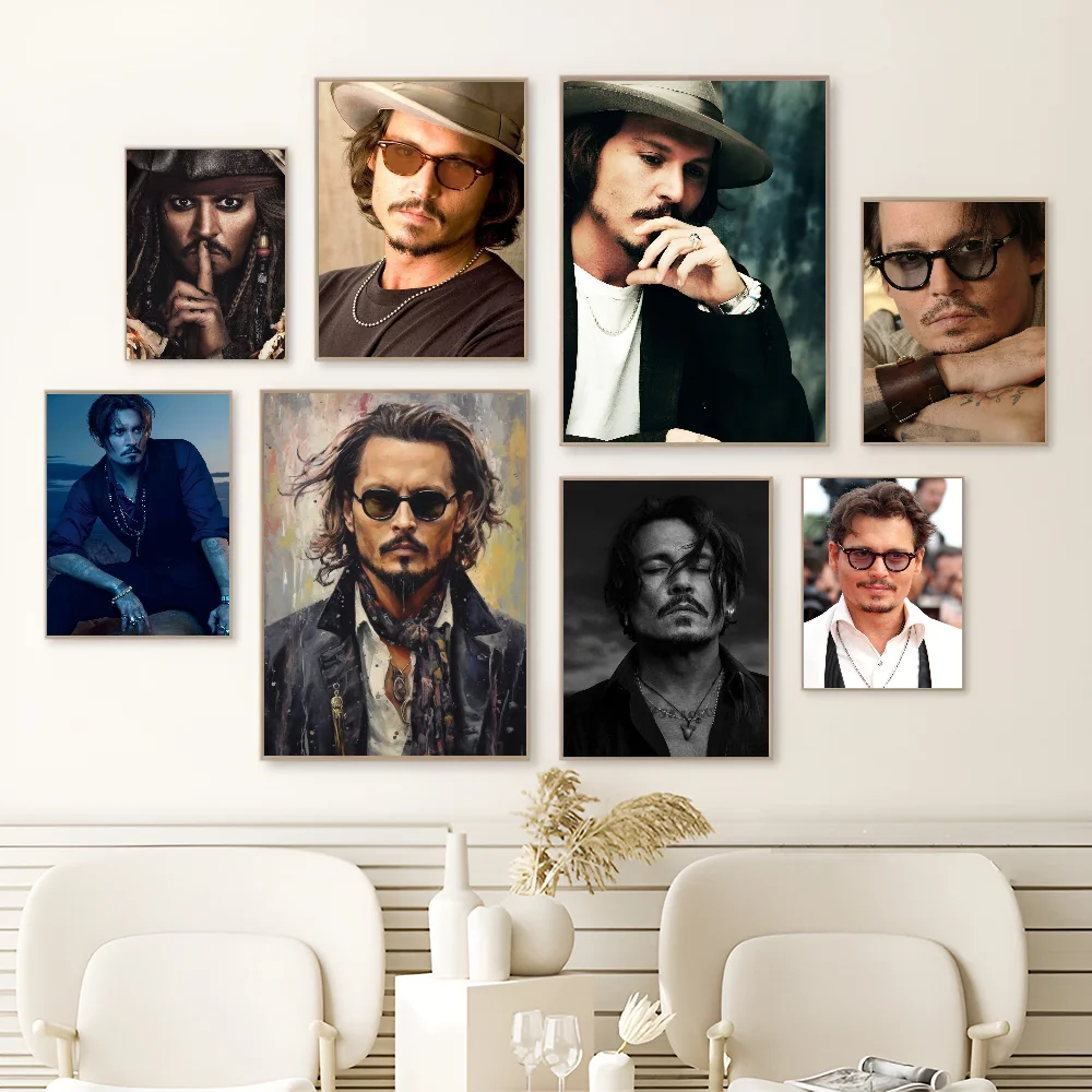 Jack Sparrow actor Johnny Depp Anime Posters Sticky Decoracion Painting Wall Art White Kraft Paper Wall Decor
