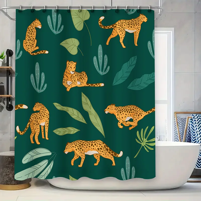 

Занавеска для душа с леопардовым принтом и дизайном зеленого листа идеально подходит для декора ванной комнаты!