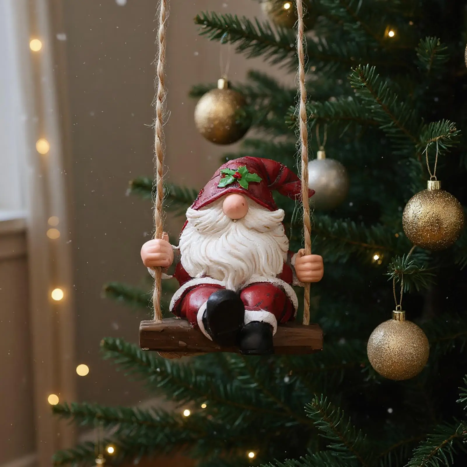 

Gnome Statues Christmas Gnome On Swing Statue For Yard Resin Decorative Figurine Ornament For Indoor Outdoor Yard Lawn Garden