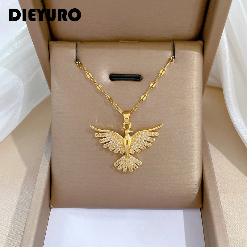 DIEYURO 316L Naszyjnik ze stali nierdzewnej Phoenix Eagles dla kobiet Dziewczyna 2023 Nowy trend Choker Łańcuch na szyję Biżuteria Prezent Impreza
