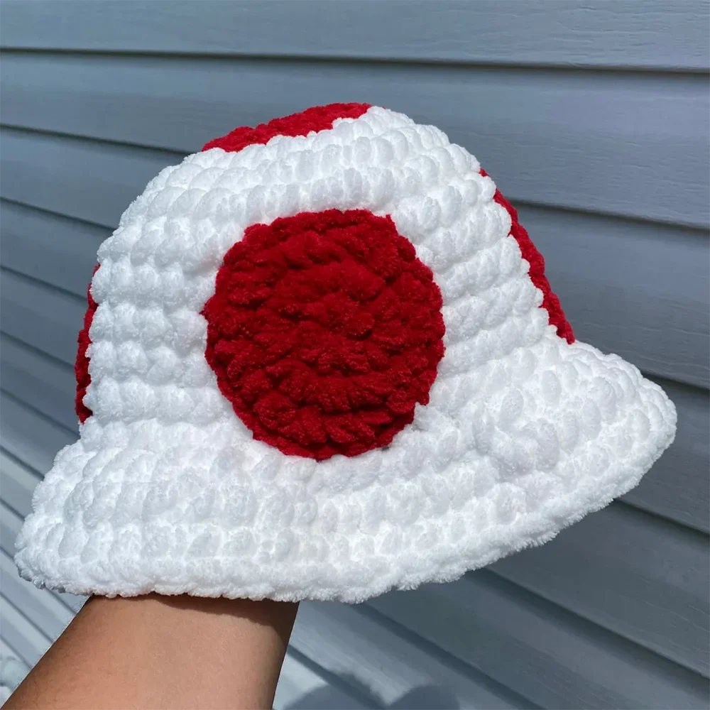 Crochet Puffy Toad Mushroom Bucket Hat Knit Halloween Fisherman Hat Bussin Beanies Party Crochet Fuzzy Warm Bucket Hat