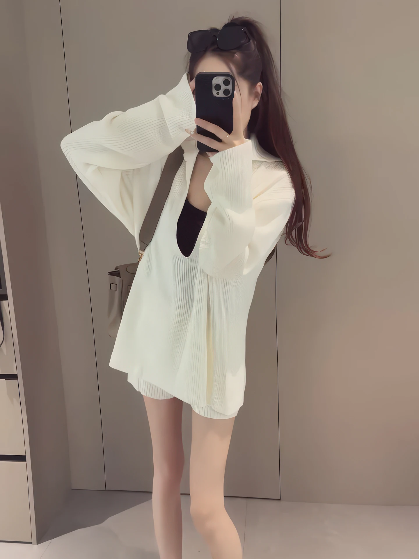 

Korean Style Loose Knitted Set Women's Spring New Fashion Slimming Fake Two-Piece Top Shorts Two-Piece Set Trendy High Waist