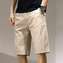 2023 Men Summer Casual Shorts Cotton Short Pants Solid Color Knee Length Man Leisure Shorts Size 29-40