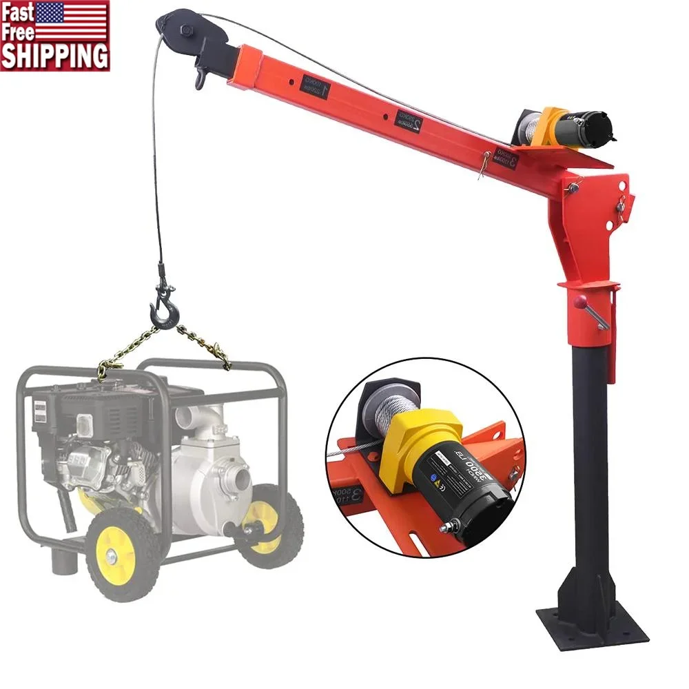 Folding Truck Mounted Crane 1100lb with 3500lb Electric Winch 12V Adjustable Boom 360 Degree Swivel Heavy Duty