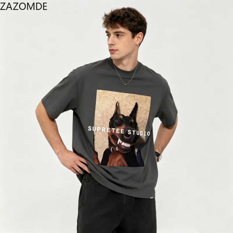 ZAZOMDE Pet Lover Graphic TShirt Realistic Doberman Pinscher Portrait Print Clean Simple Text Unisex Loose Oversized Casual Tees