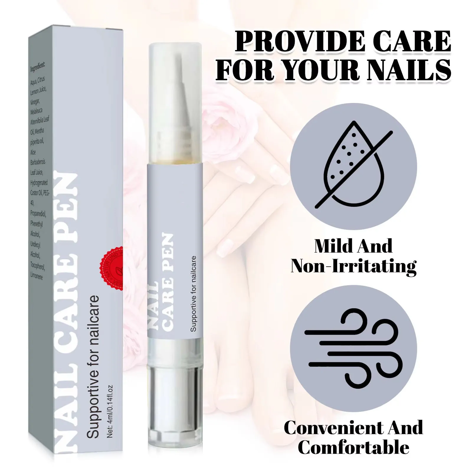 천연 오일이 함유된 4ml 네일 케어 펜 - 건조하고 약한 손톱 및 손톱 주위 피부를 위한 보습, 항산화, 비자극성