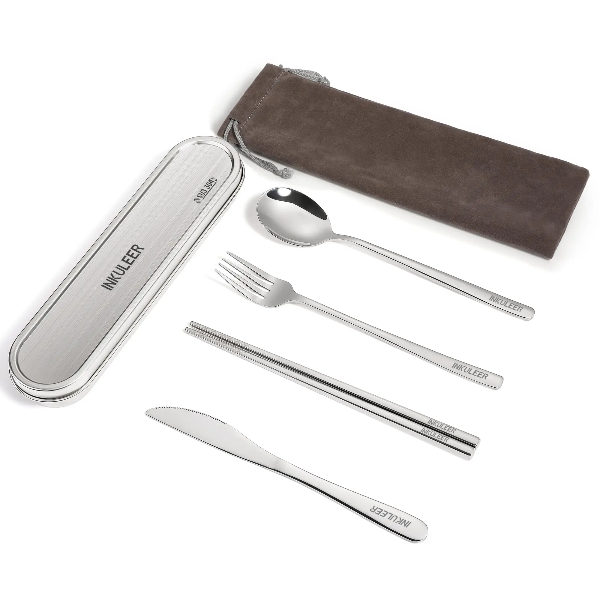 

Travel Cutlery Set Stainless Steel Reusable Utensils with Metal Case, Portable Silverware for Camping, Office, Travel & Outdoor